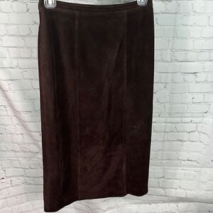 St. John Sport Chocolate Brown Suede leather long pencil skirt, size 8